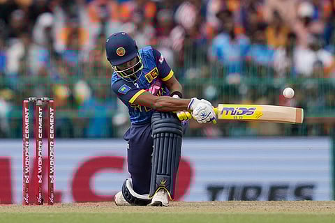 Sadeera Samarawickrama plays a shot against India